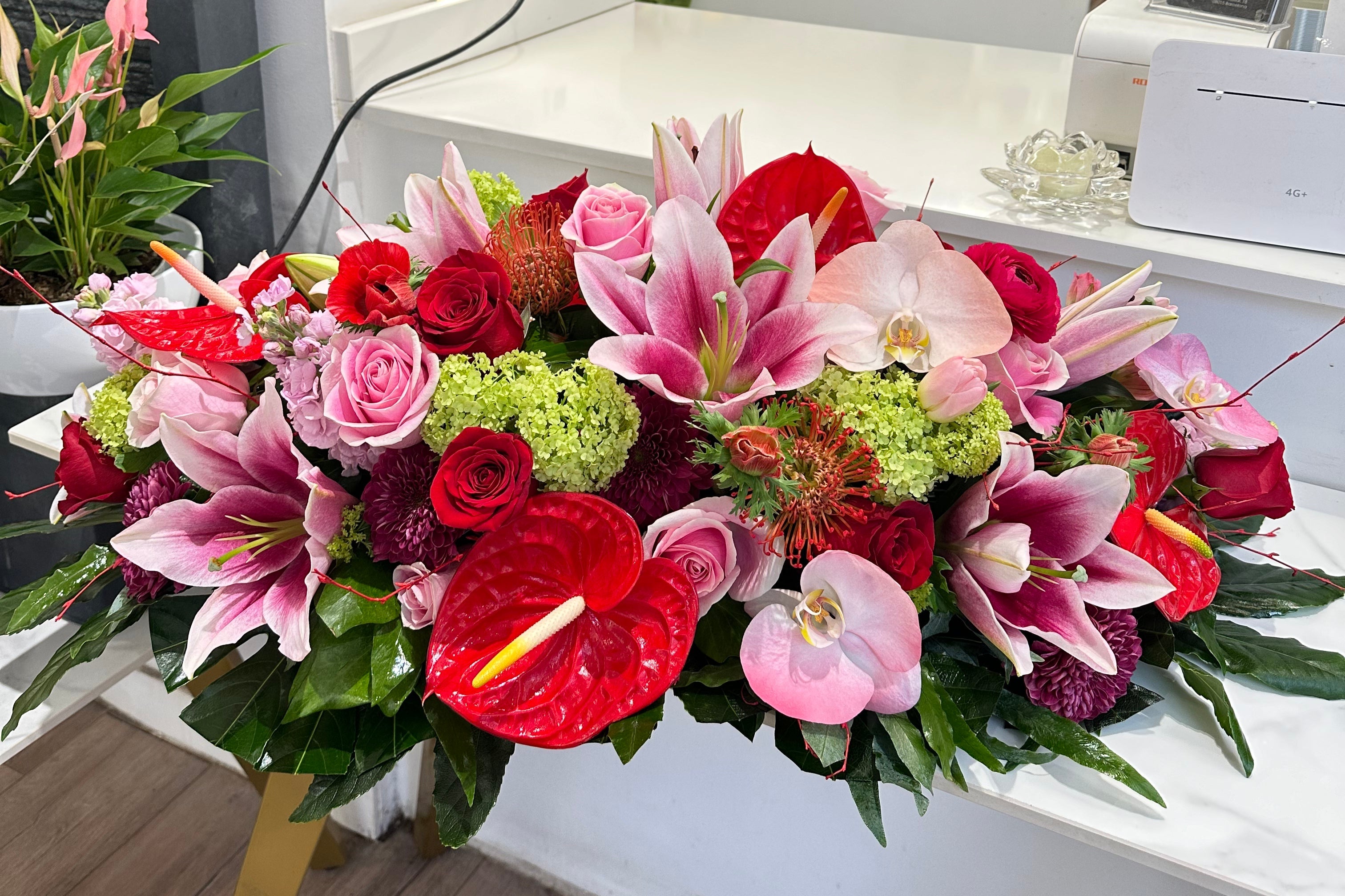 CENTRE DE TAULA VERMELL I ROSA